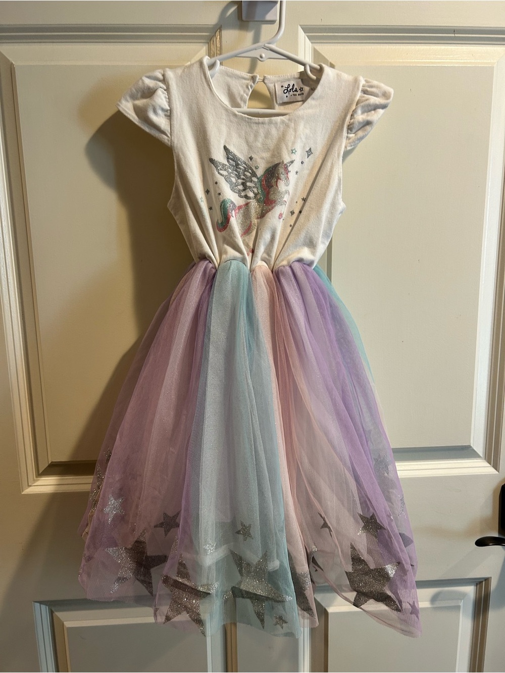 Lola + The Boys White Unicorn Tee Pastel Rainbow Tulle Dress